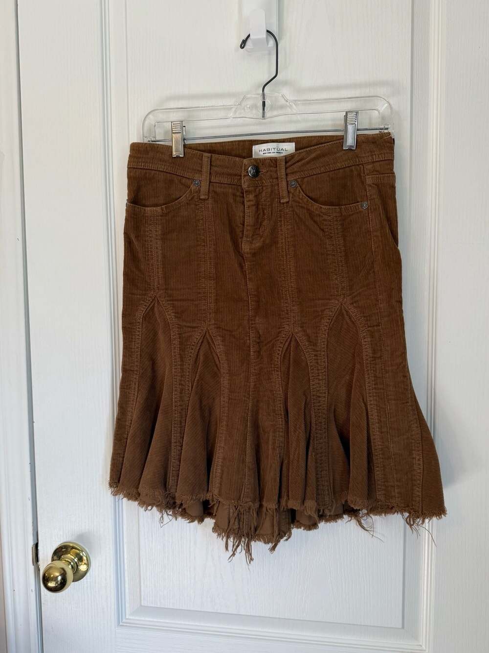 HABITUAL Brown Corduroy Distressed Flare Skirt Size 26